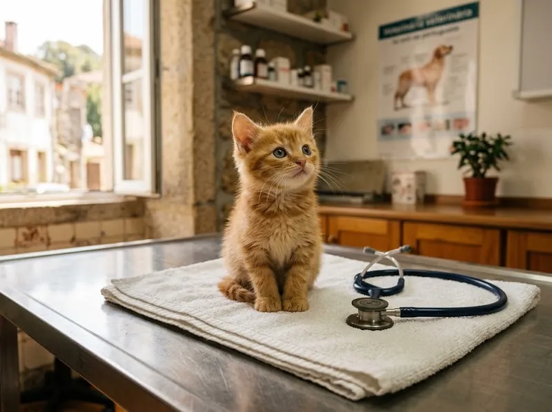Um gatinho na mesa de observação